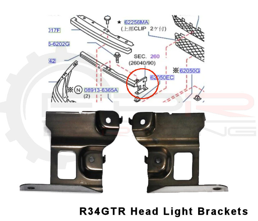 R34GTT - GTR Front Bumper Head Light Brackets (Steel)