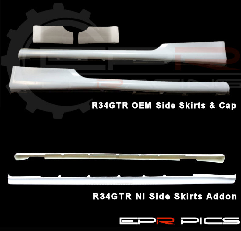 R34GTR OEM Style Side Skirts Pair & Cap.