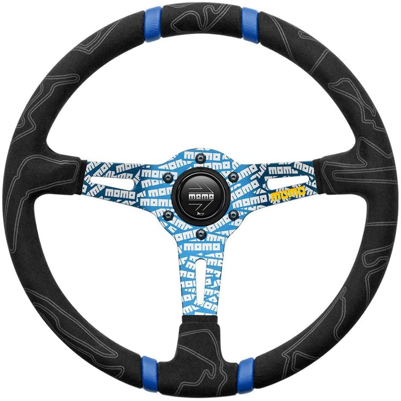 MOMO Ultra Black Steering Wheel - Blue Insert 350mm