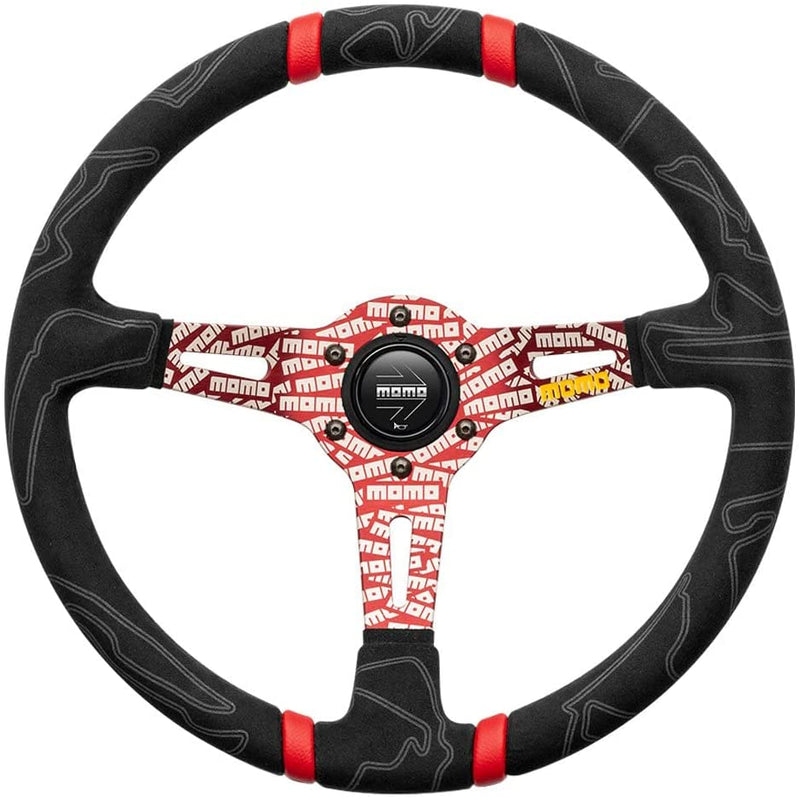 MOMO Ultra Black Steering Wheel - Red Insert 350mm