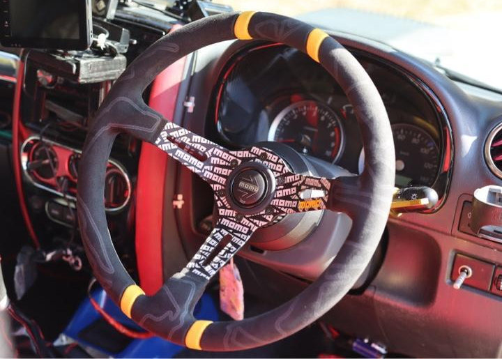 MOMO Ultra Black Steering Wheel - Blue Insert 350mm