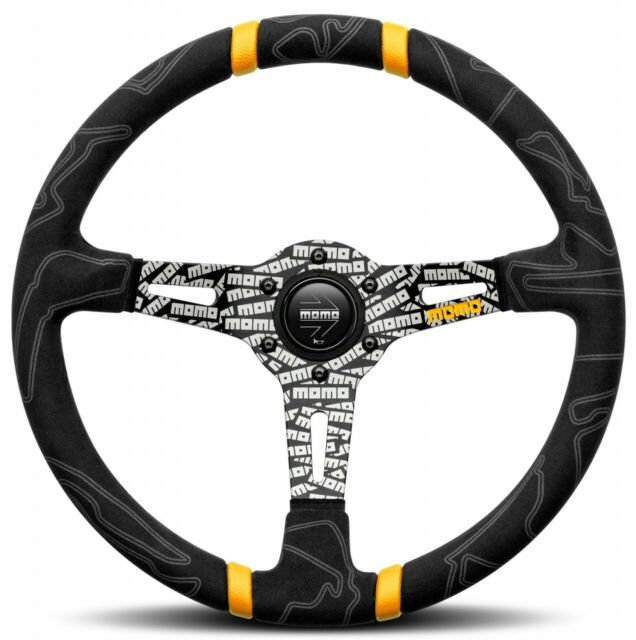 MOMO Ultra Black Steering Wheel - Yellow Insert 350mm