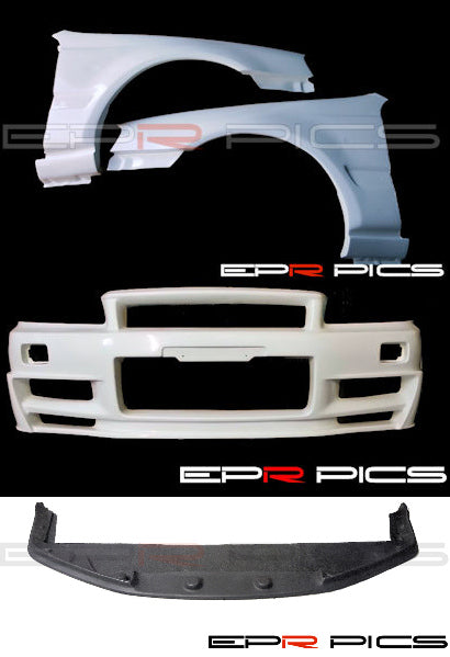 M34 Stagea - R34 Conversion Front Fender & Bumper & Lip Set