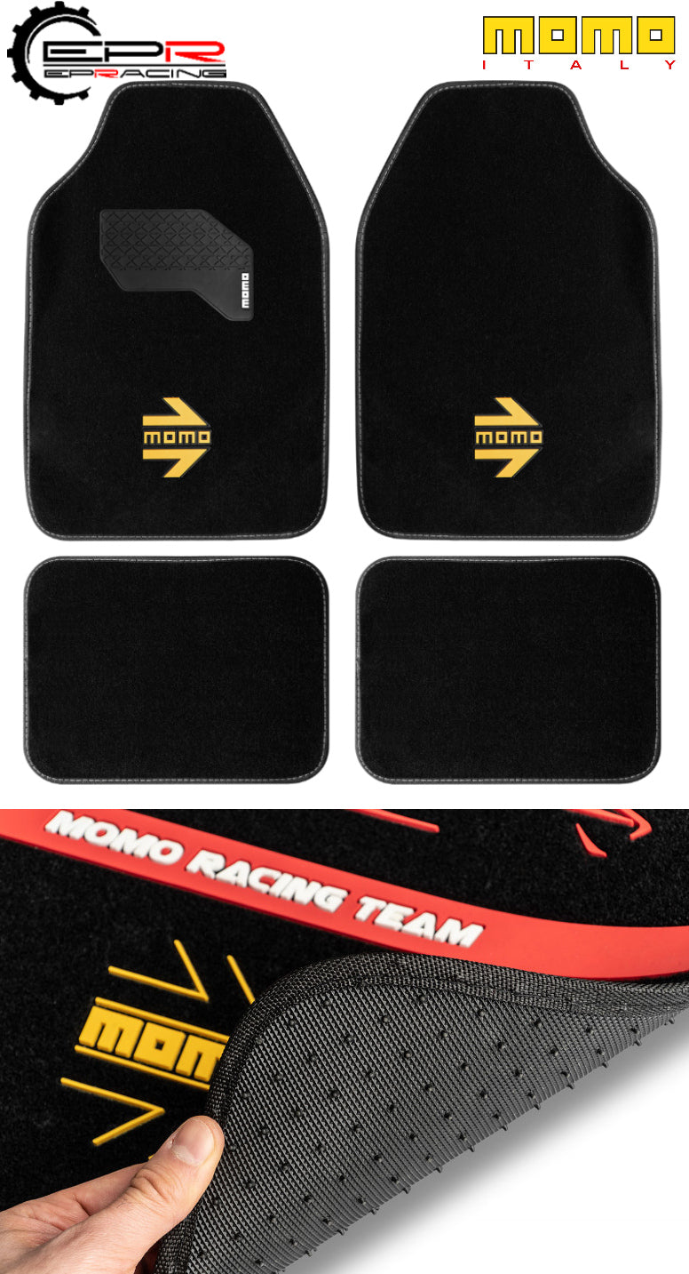 MOMO Universal Car Floor Mats - Arrow Logo - White / Yellow