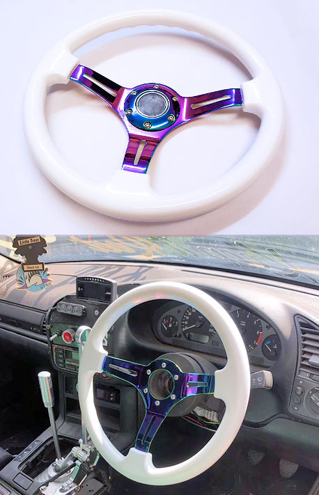 White PVC Deep Dish Steering Wheel 350mm