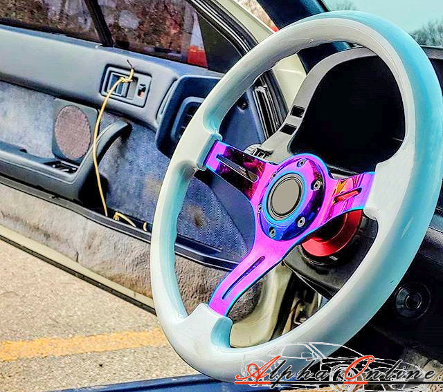 Baby Blue PVC Deep Dish Steering Wheel 350mm